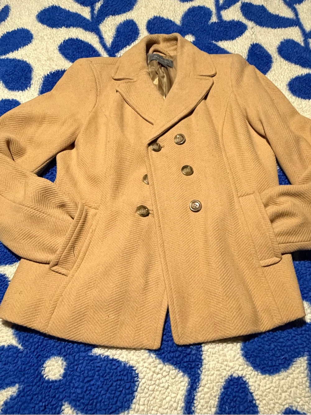 Anne Taylor Wool Blend Double-Breasted Peacoat - Camel